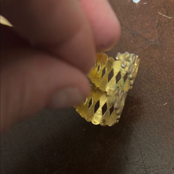 Gold Geometric Stud Earrings with Textured Design - Picture 5 of 5